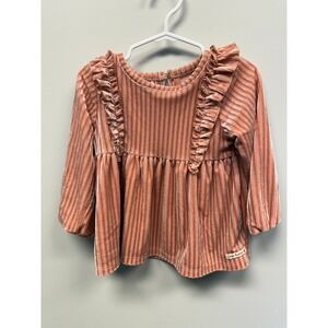 Juicy Couture Girls 24M Dusty Rose Ribbed Velvet Ruffle Peplum Top Long Sleeve